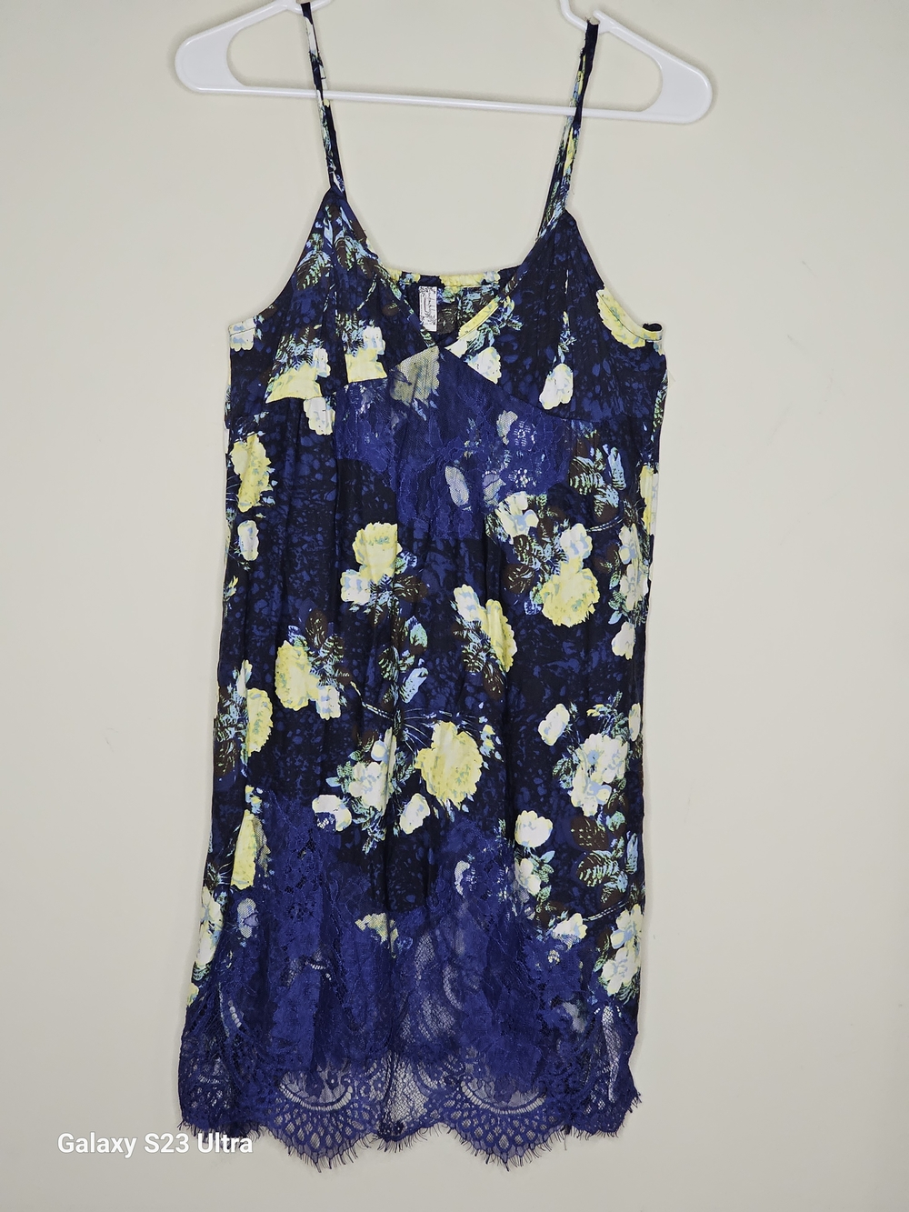 Free People Navy Lace Slip Dress with Yellow Floral Print - Picture 2 of 9